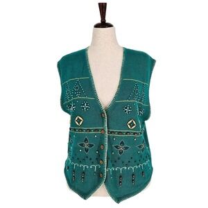 Vintage Lucia Beaded Sweater Vest Womens XL CottageCore Western Vibes Boho